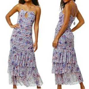 Anthropologie MISA Nicola Floral Mesh Halter Midi Dress Blue Size XS NWT